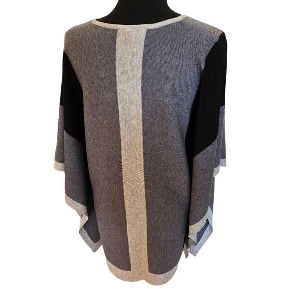 Alison Sheri Womens Poncho Style Gray Black Metallic Color Block Pullover Sweate - Picture 2 of 12